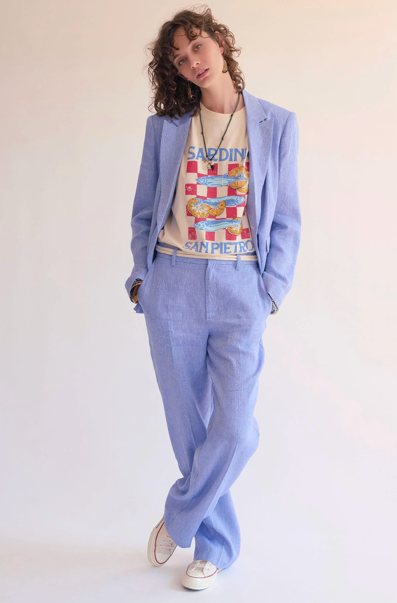 Venua Jacket | Linen Blend D/B Blazer with Drape