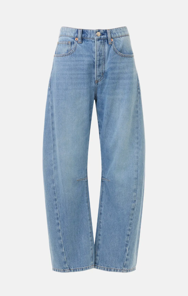 Light blue jeans on a white background