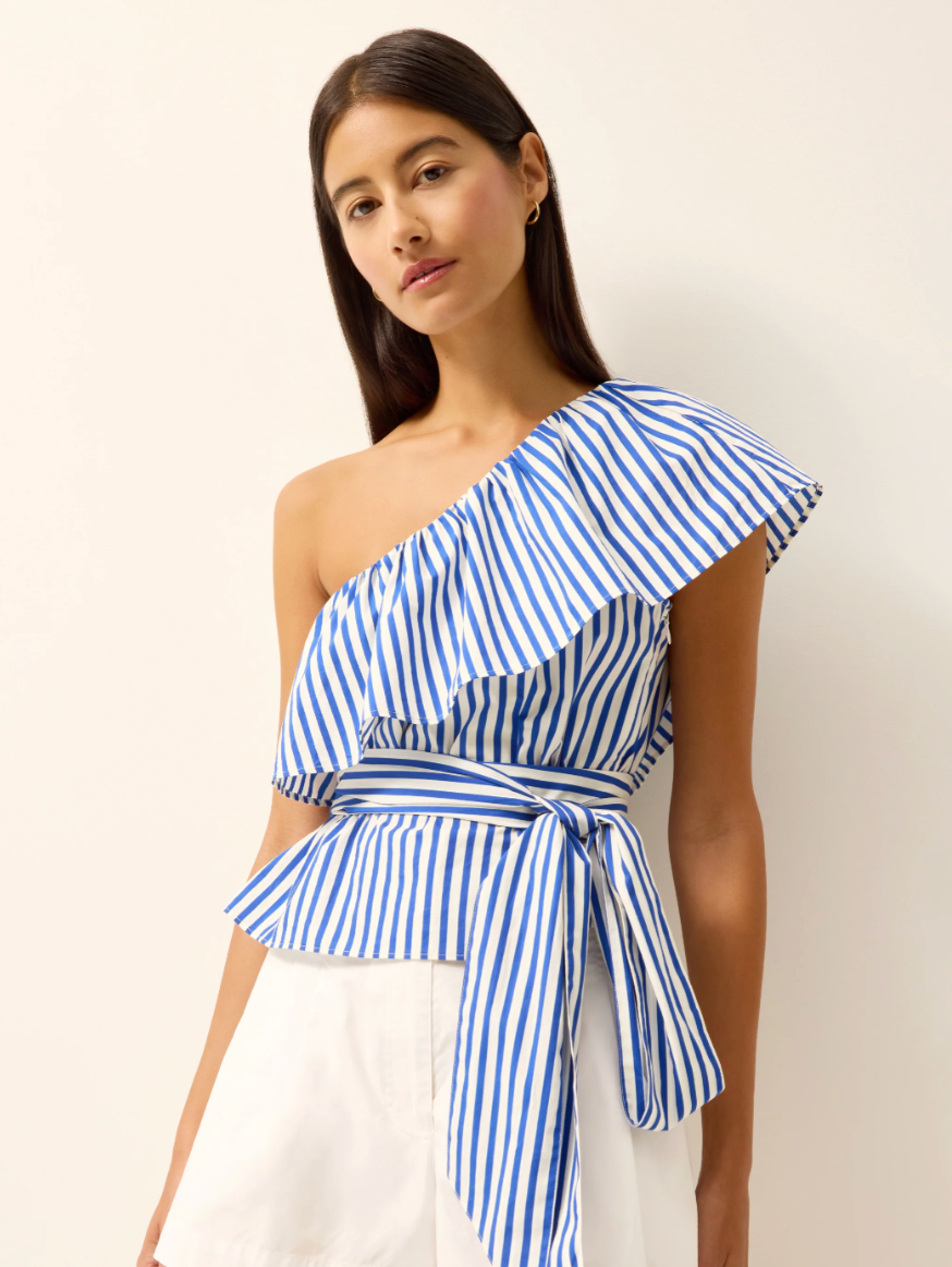 Blue Striped One-Shoulder