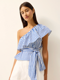 Blue Striped One-Shoulder