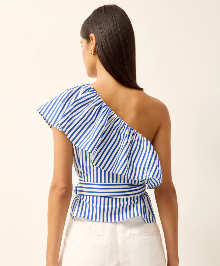 Blue Striped One-Shoulder