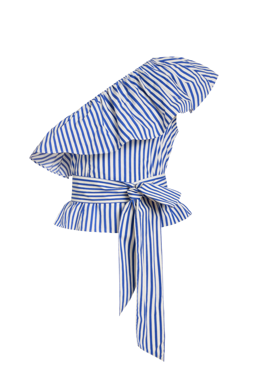 Blue Striped One-Shoulder