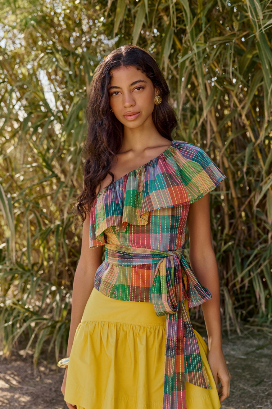 Idah Madras Top One-Shoulder