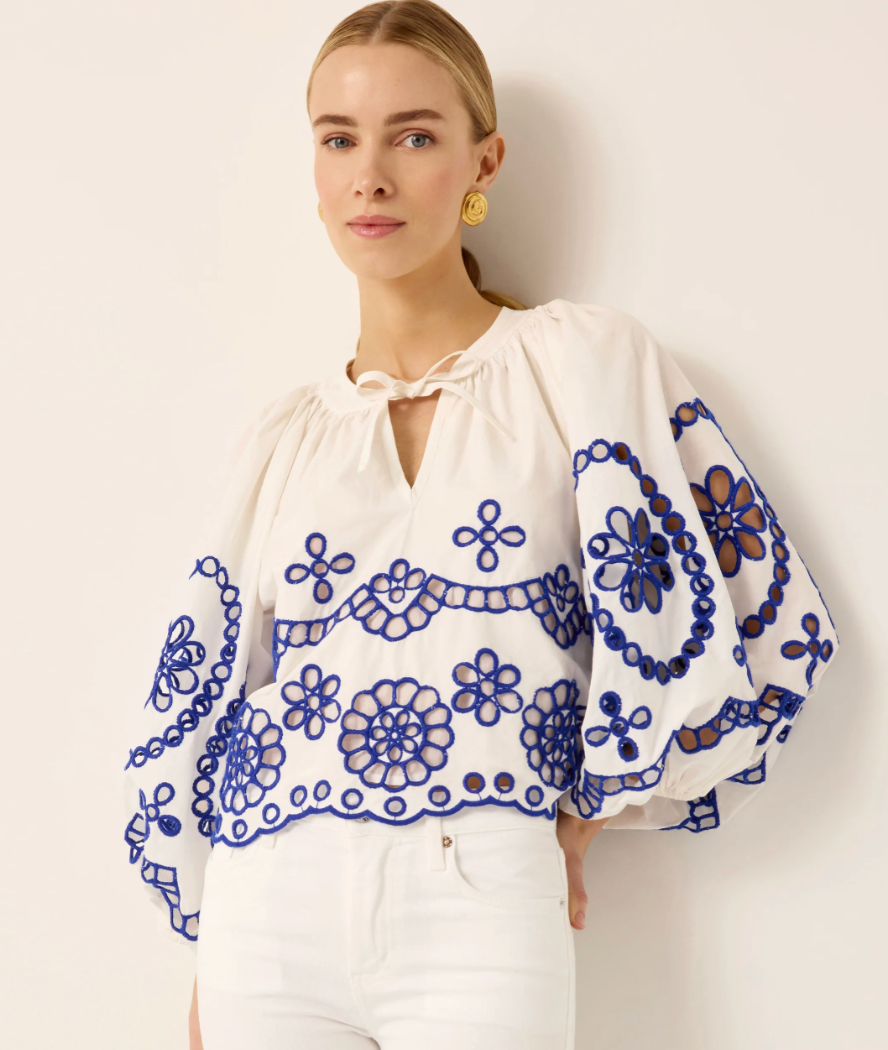 Embroidered Blue/White Blouse