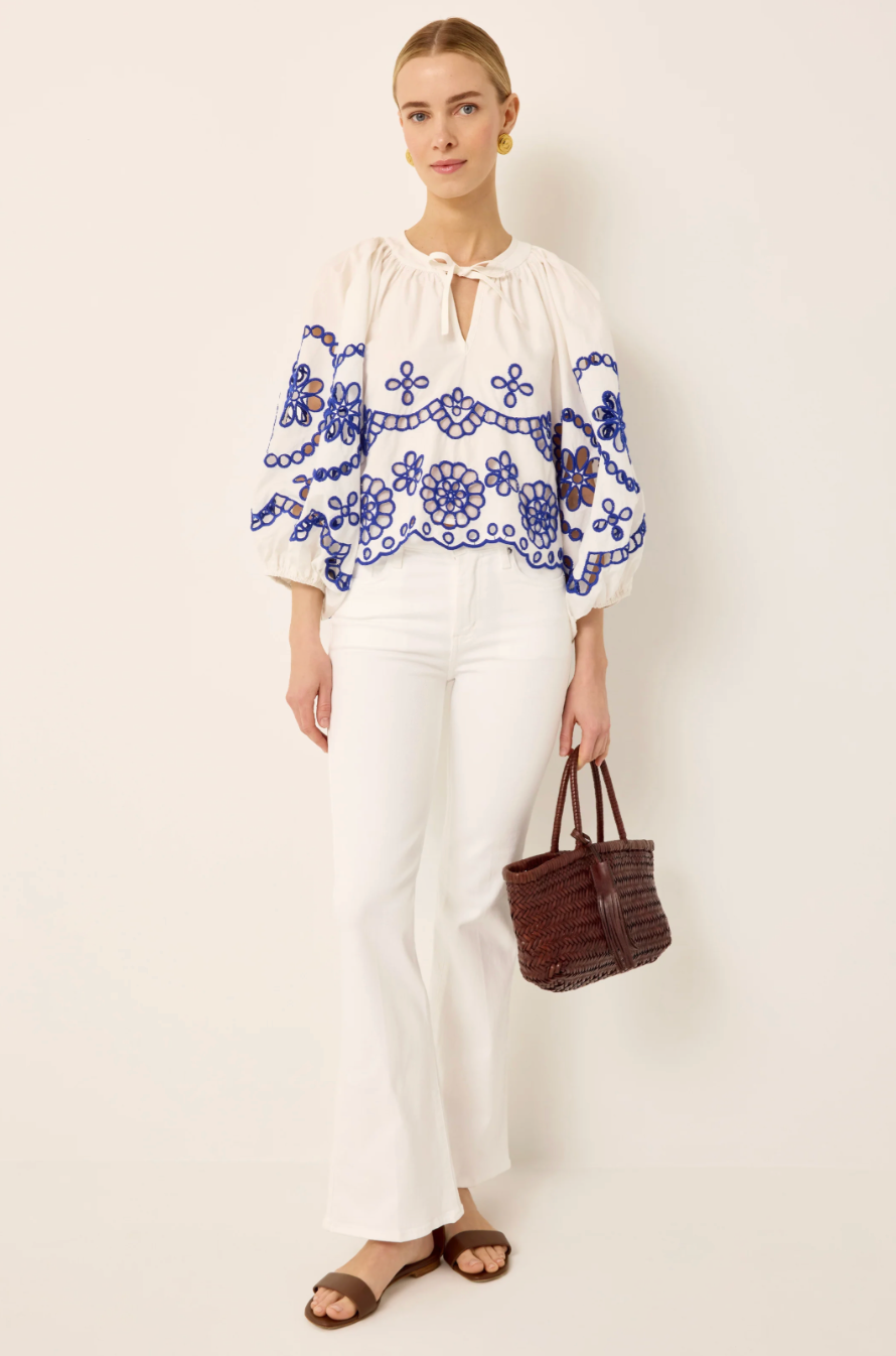 Embroidered Blue/White Blouse