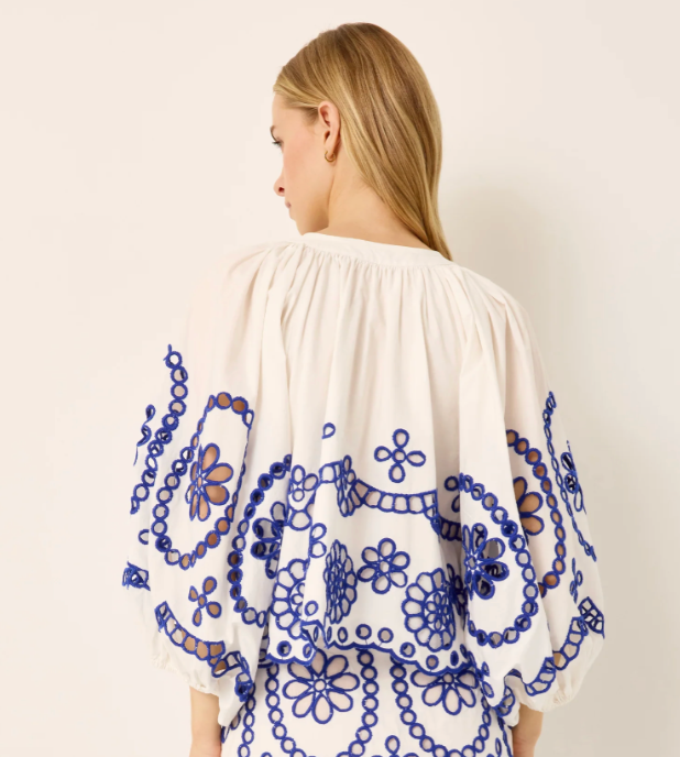 Embroidered Blue/White Blouse