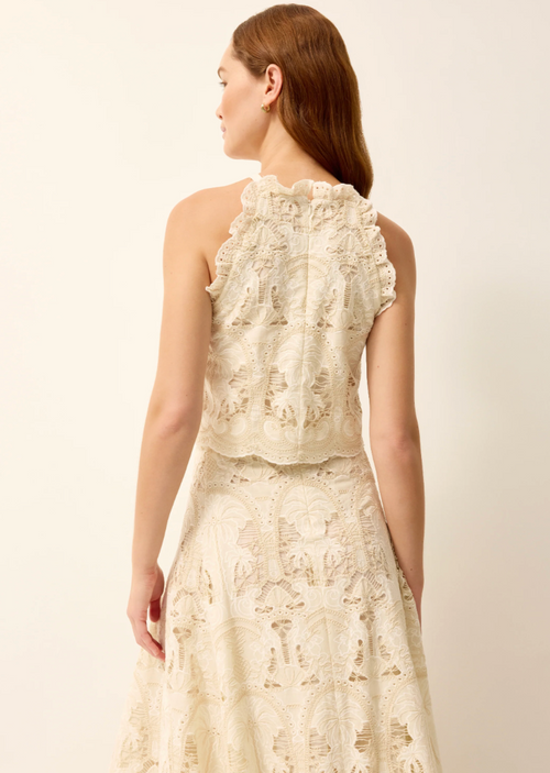 Bethany Tank | Cotton Embroidered Halter Tank Top with Ruffle Detail