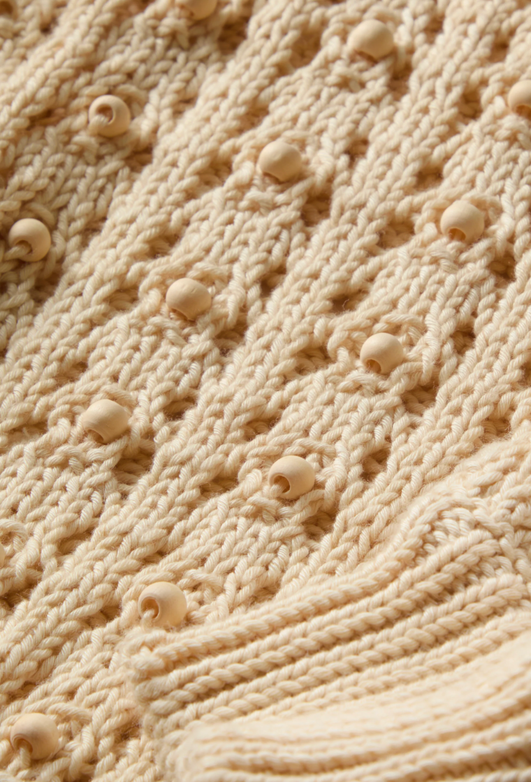 Gail Knit Sweater | Cotton Pointelle Beaded Puff Sleeve Knit