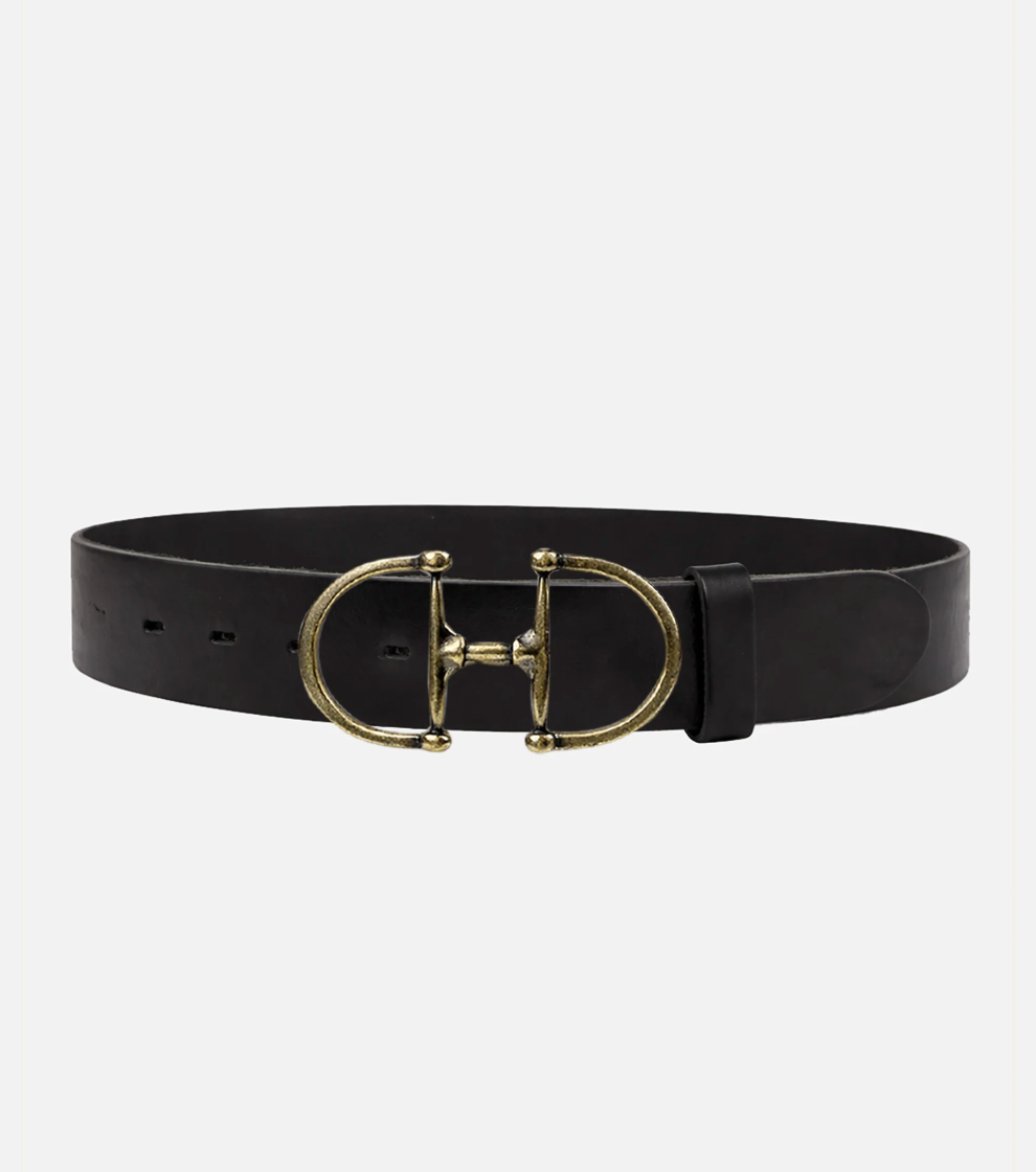 Horsebit Buckle Black Leather Belt