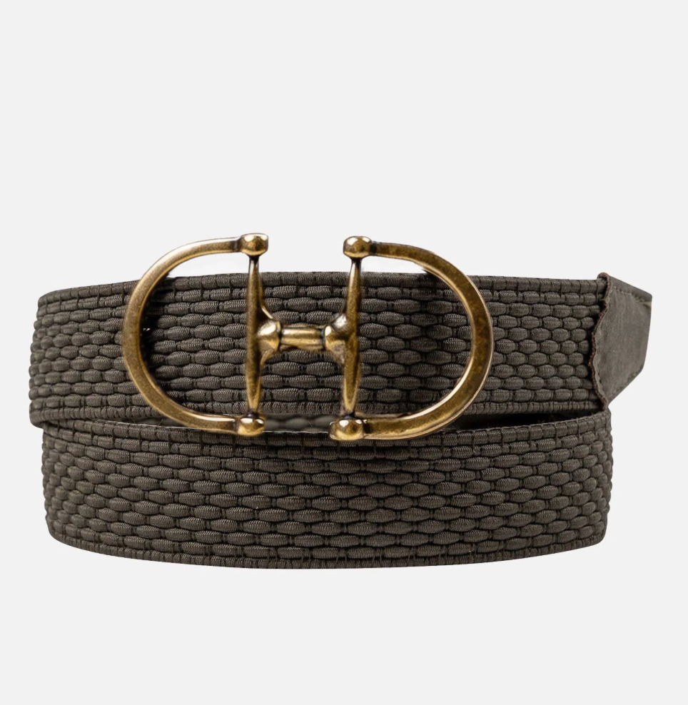 Olive Stretch Belt With Horsebit Buckle