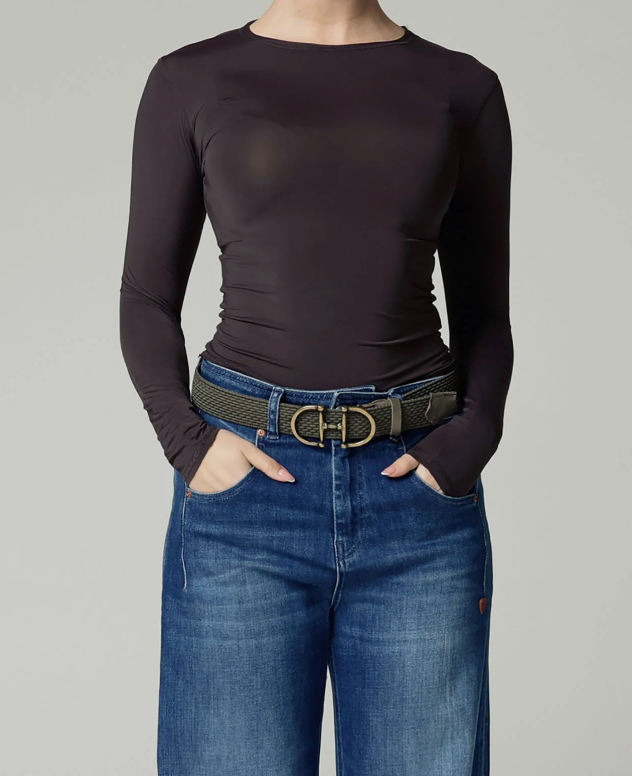 Olive Stretch Belt With Horsebit Buckle