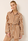 Dakota Romper | Brown and White Stripe Jumpsuit