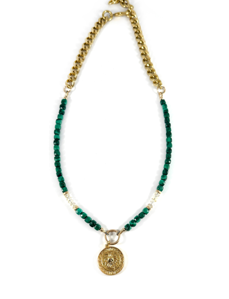 Malachite & Citrine Lion Necklace
