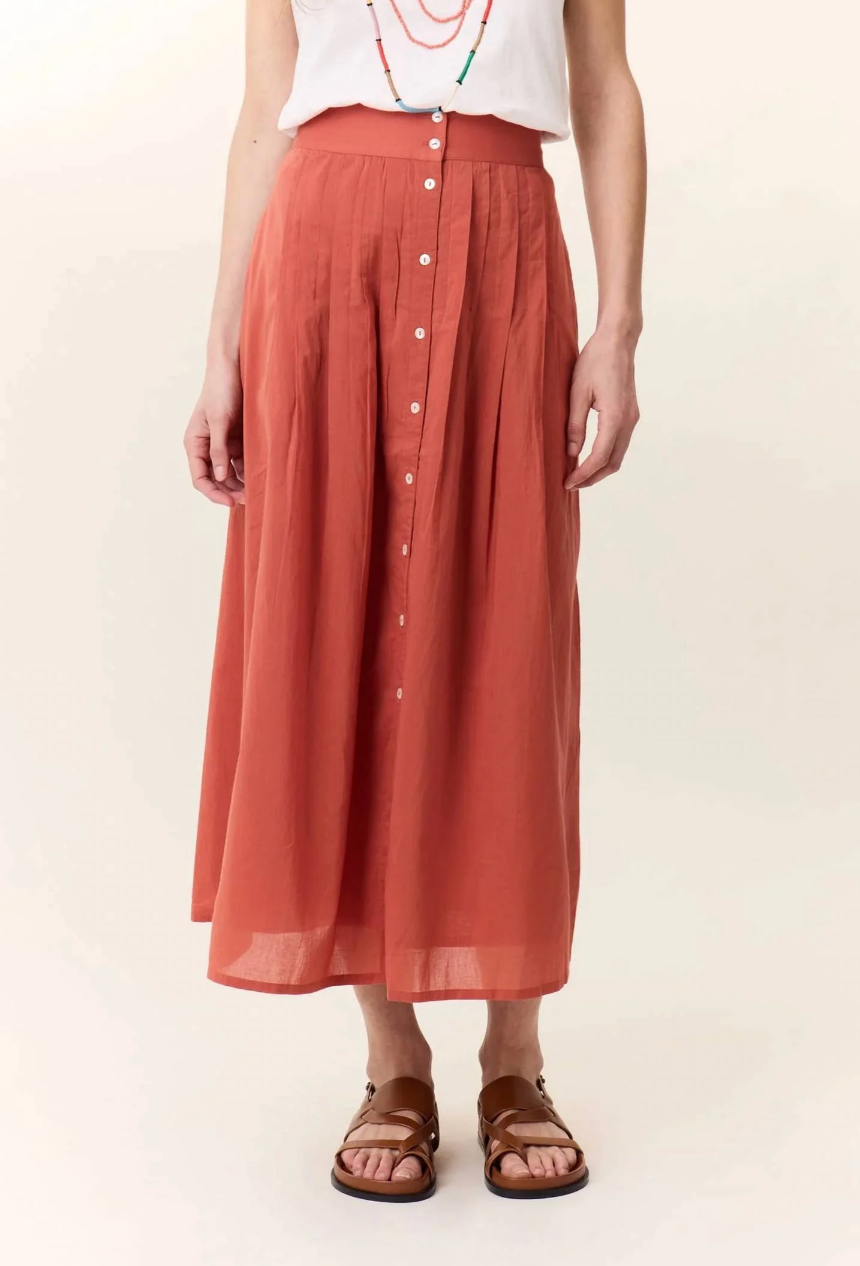 Pleated Cotton Skirt with Pockets
