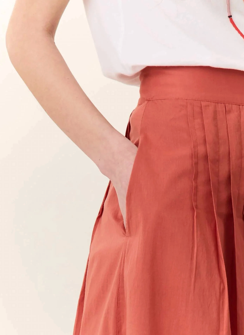 Pleated Cotton Skirt with Pockets