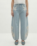 Lightwash Embroidered Barrel Jean