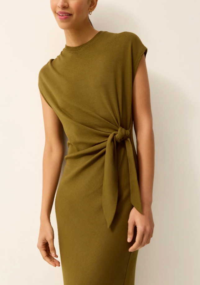 Elowyn Tie Dress | Midi T-shirt Dress with Side Tie