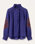 Blue Striped Ruffle Neck Cora Button Up Shirt