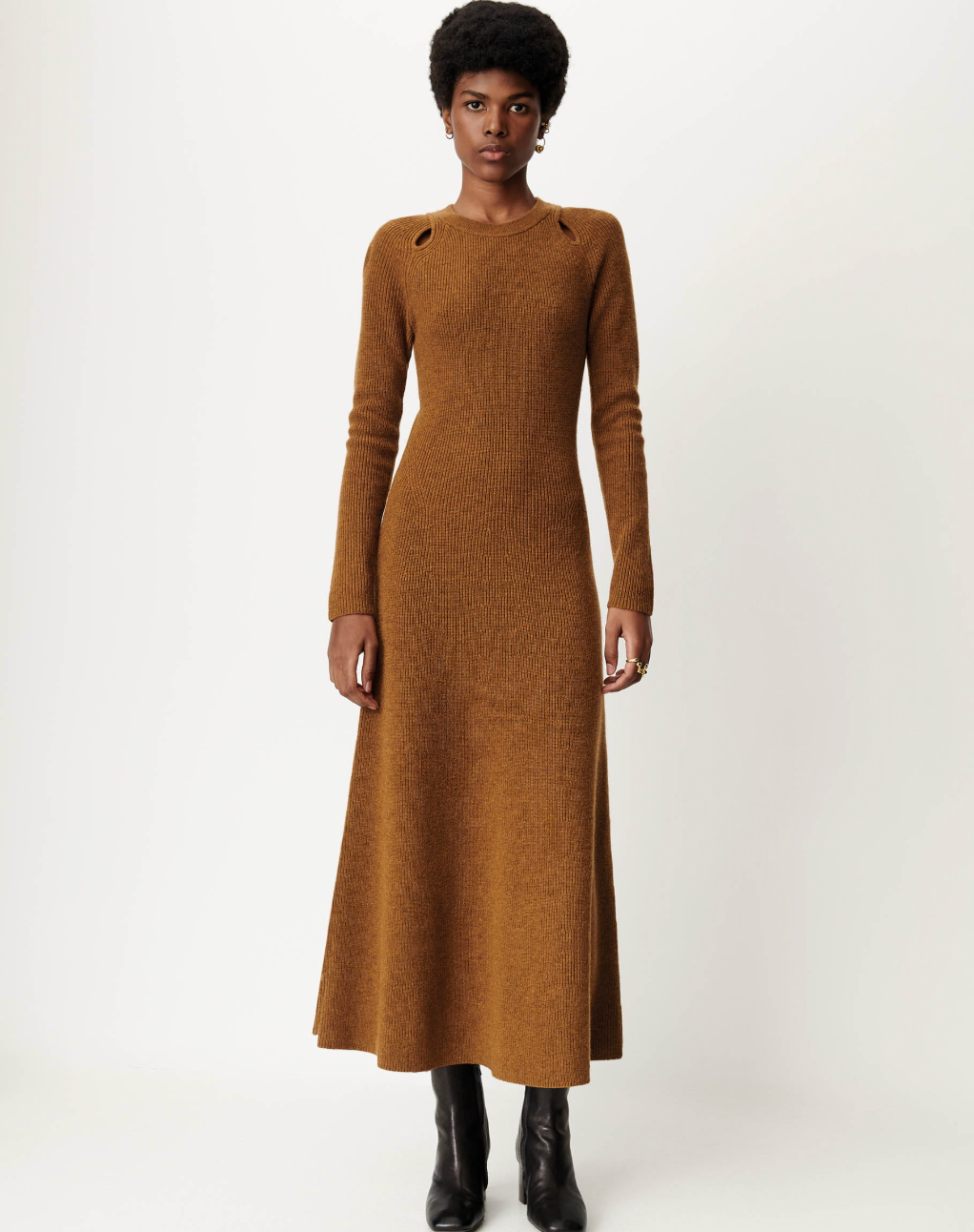 Yanza Ribbed Knit Midi Dress | Luxe Long Sleeve Sweater Dress