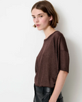 Ronn T-shirt | Lightly Sheer + Glossy knitted top from Italy
