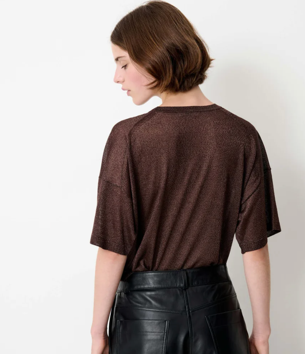Ronn T-shirt | Lightly Sheer + Glossy knitted top from Italy