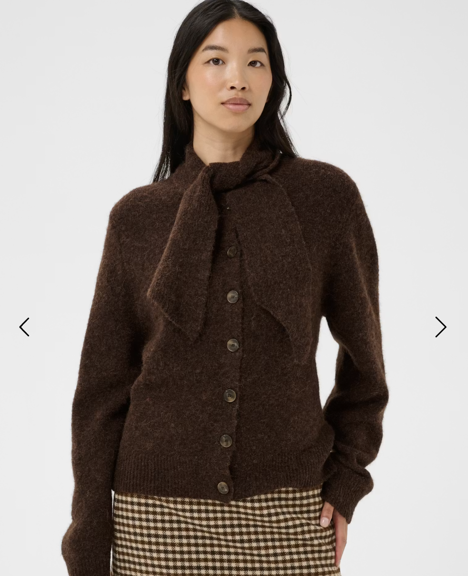 Chanie Alpaca/Wool Chocolate Brown Cardigan with Ascot
