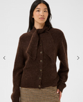 Chanie Alpaca/Wool Chocolate Brown Cardigan with Ascot