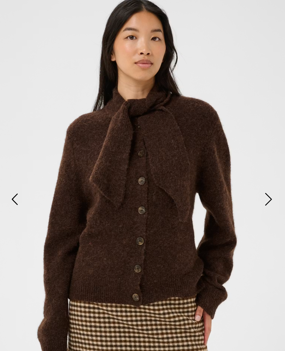 Chanie Alpaca/Wool Chocolate Brown Cardigan with Ascot