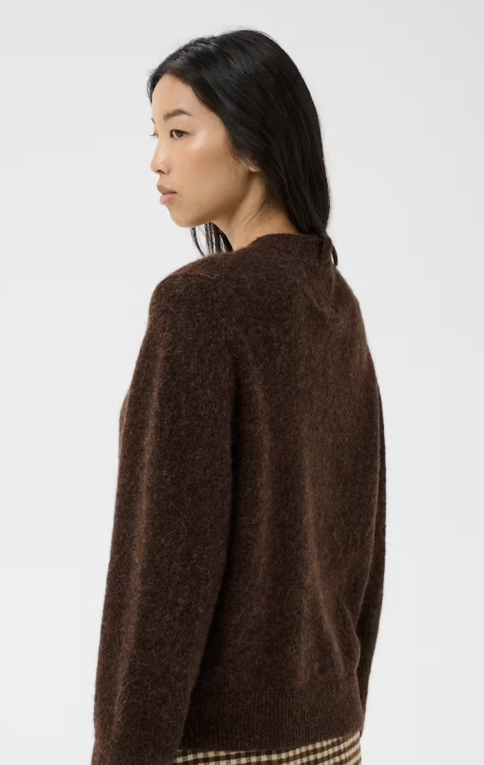 Chanie Alpaca/Wool Chocolate Brown Cardigan with Ascot