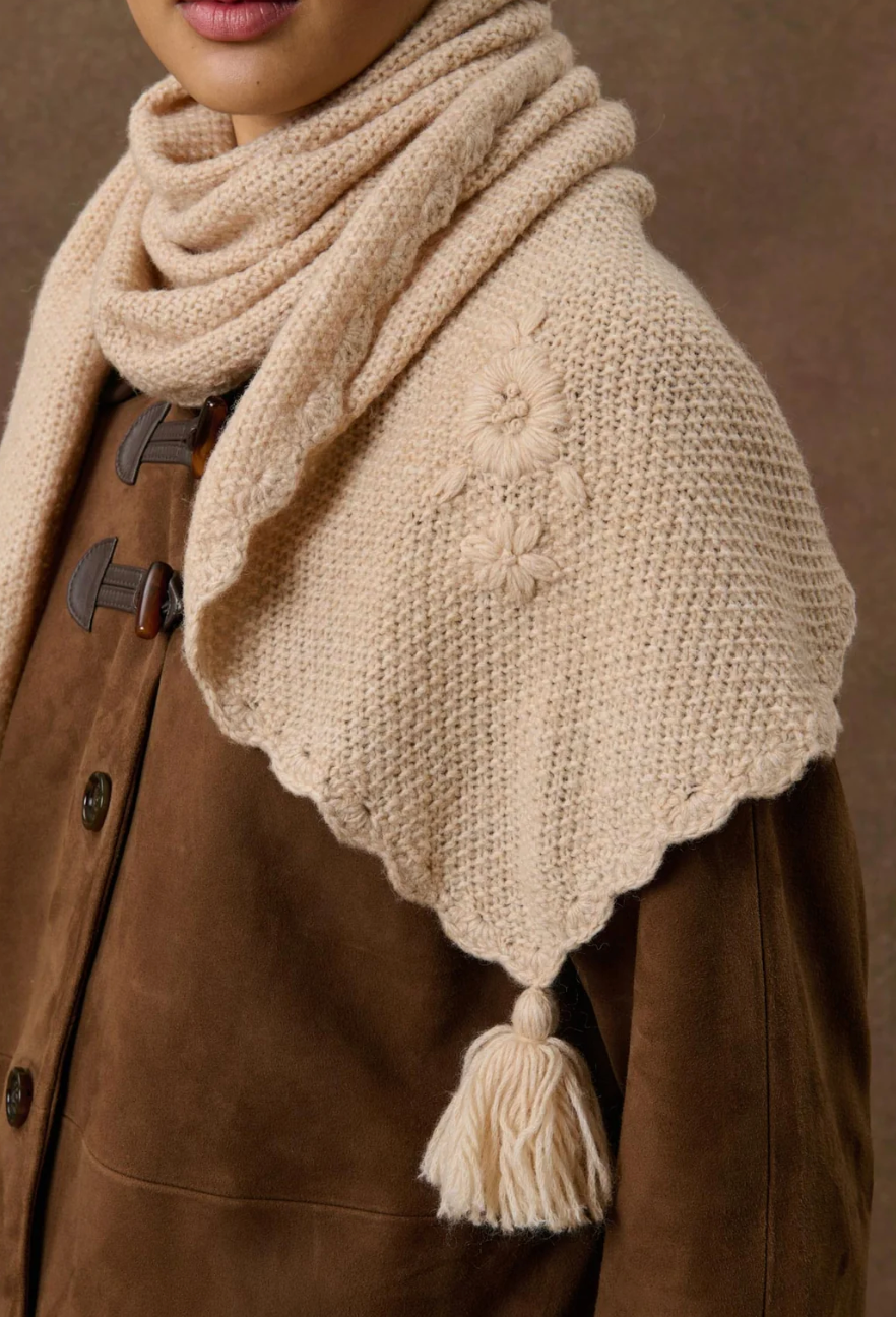 Handknit Scarf with Pom Poms