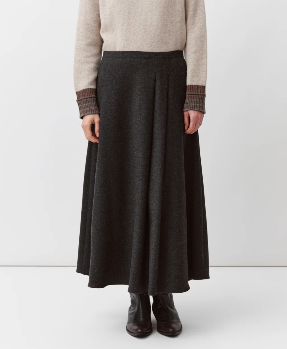 Jonico Skirt | Grey Wool Pleated Midi Skirt