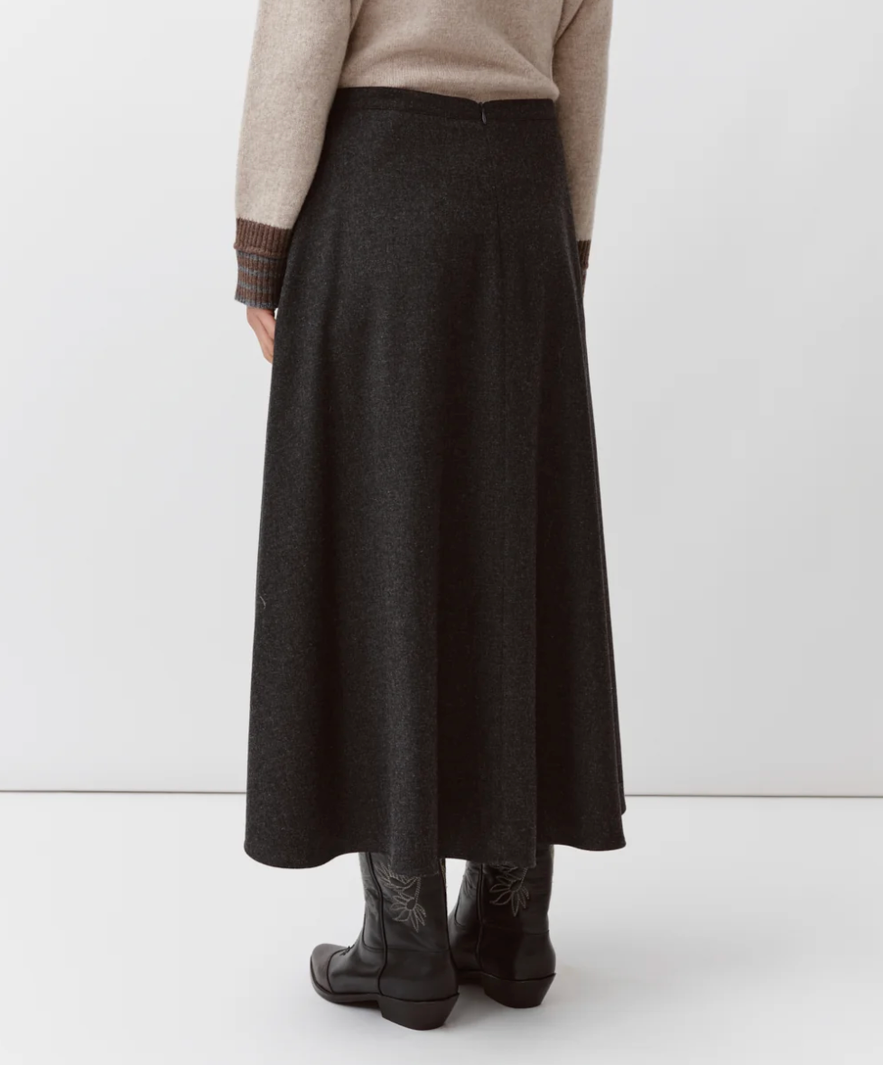Jonico Skirt | Grey Wool Pleated Midi Skirt