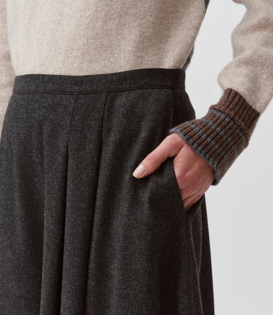 Jonico Skirt | Grey Wool Pleated Midi Skirt