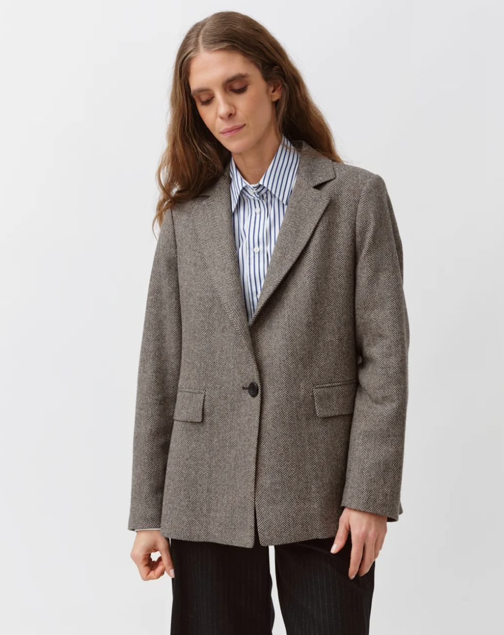 Vaquio Jacket | Black and Ivory Herringbone Blazer