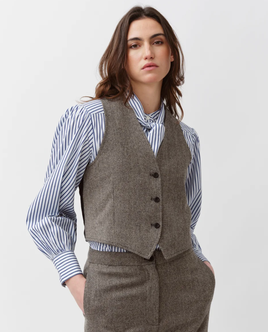 Gayo Vest | Black and Ivory Herringbone Vest
