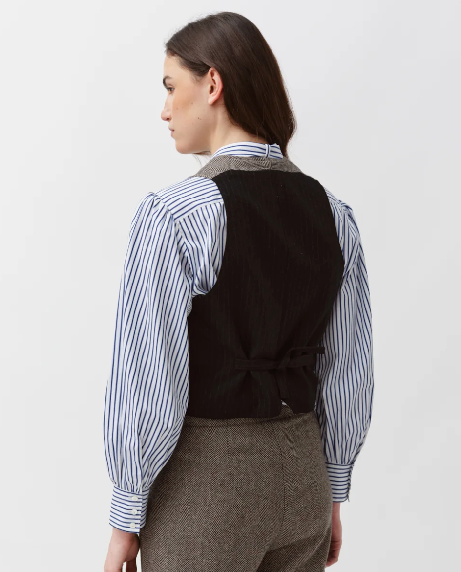 Gayo Vest | Black and Ivory Herringbone Vest