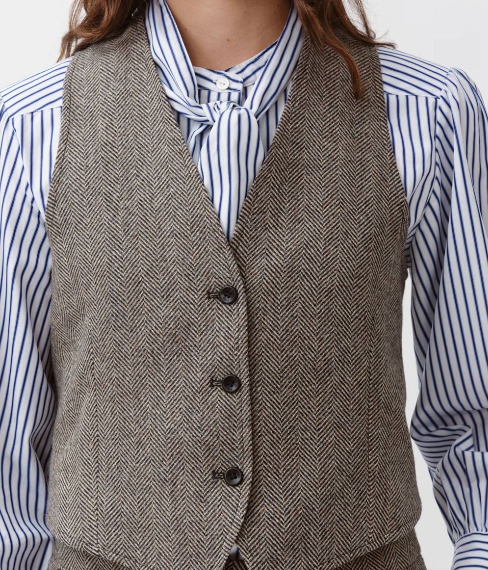 Gayo Vest | Black and Ivory Herringbone Vest