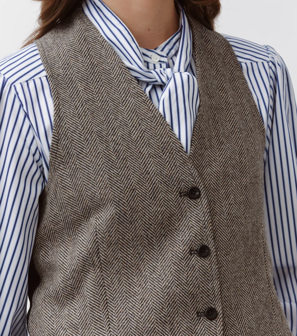 Gayo Vest | Black and Ivory Herringbone Vest