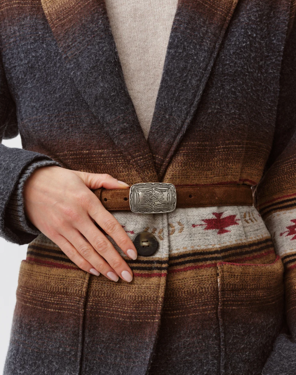 Cenwo Belt | Silver Buckle Dark Brown Suede Belt