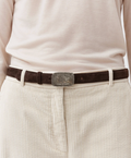 Cenwo Belt | Silver Buckle Dark Brown Suede Belt