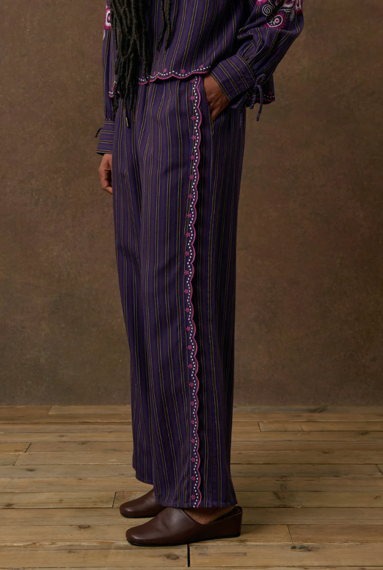 Purple Striped Pants with Scalloped Side Hem | Honey Fit Trousers