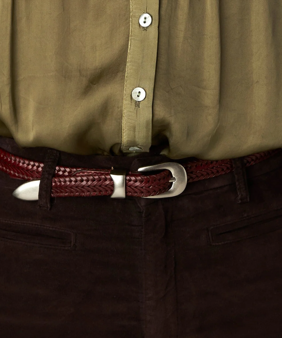 Cognac Braide Belt Silver Buckle