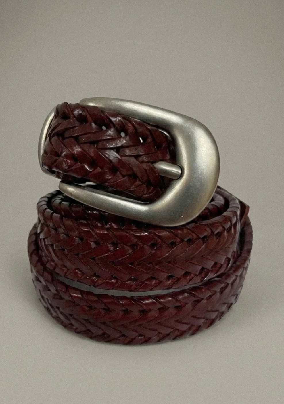 Cognac Braide Belt Silver Buckle