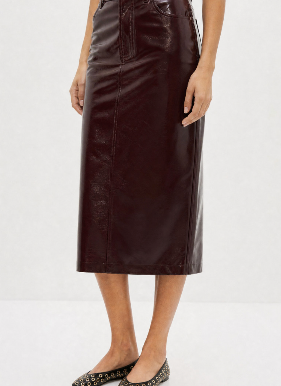 Burgundy Vinyl Pencil Skirt