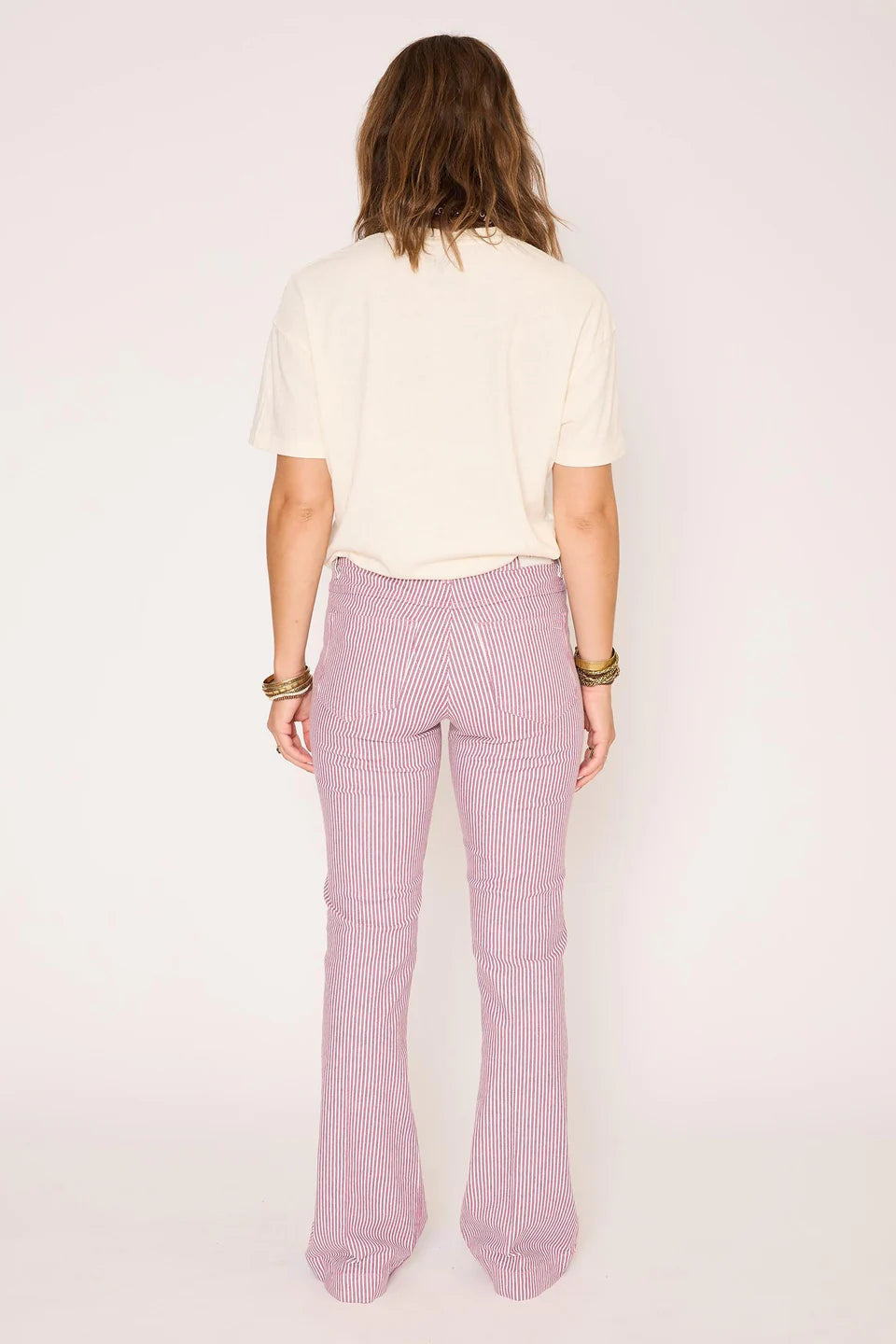 stripe flare jeans, pink stripe denim, spring stripe denim, stripe jeans, flare jeans, spring boot cut denim 