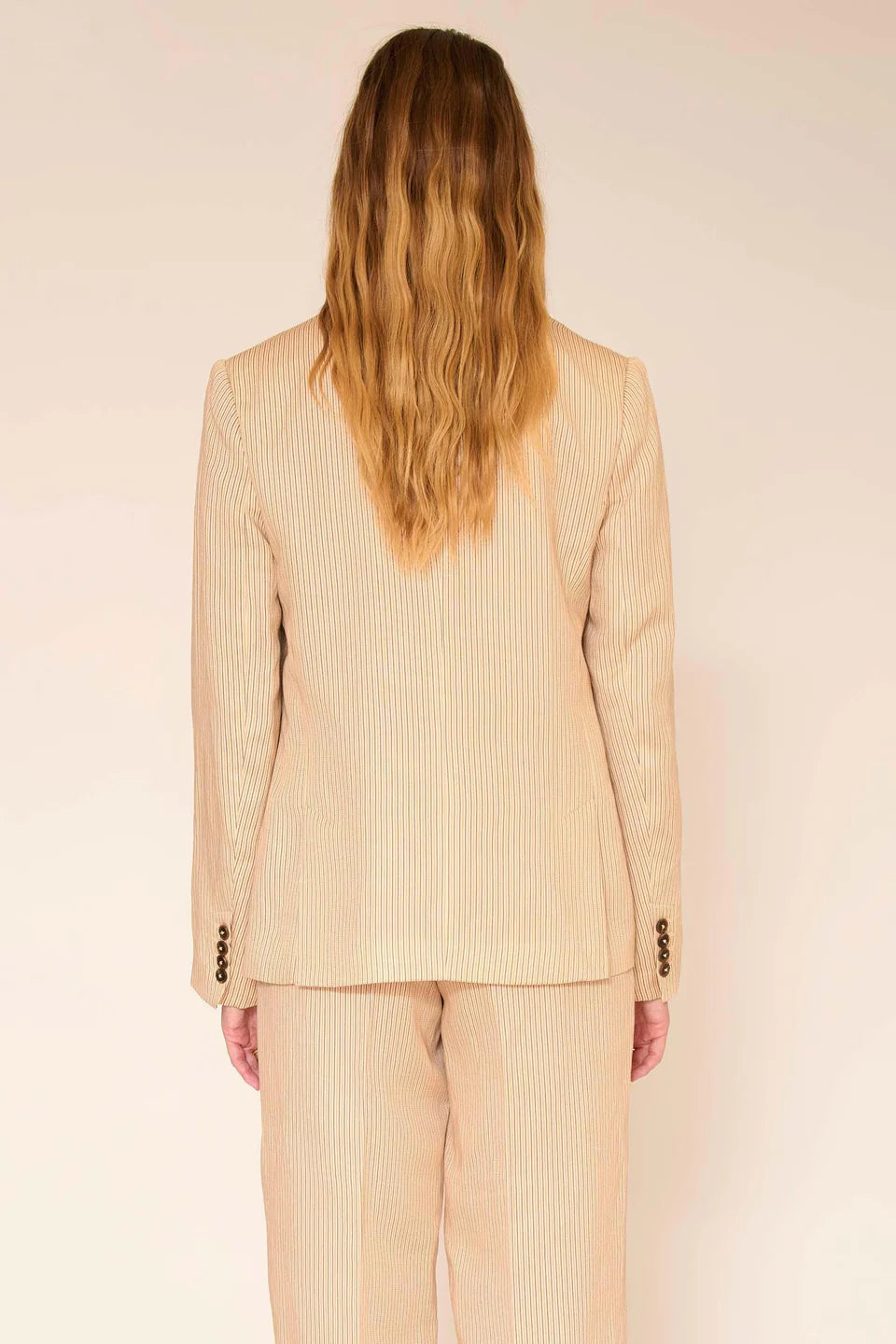 Sand and Brown Striped Lyocell Blend Blazer Jacket