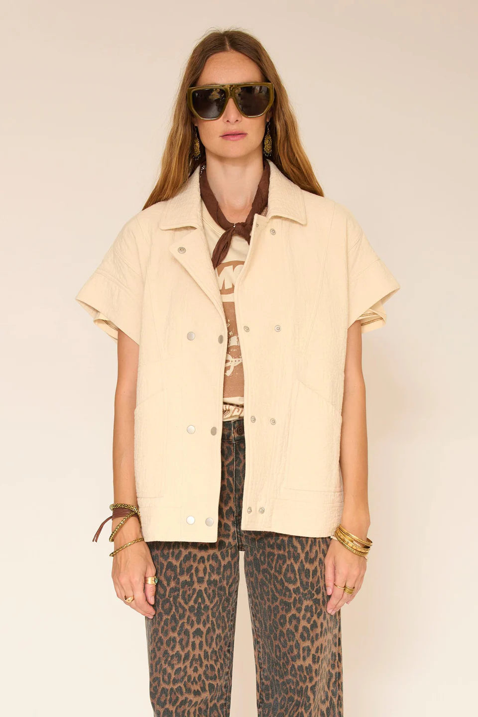 Walter Vest | Ivory Button Down Vest with Cap Sleeves
