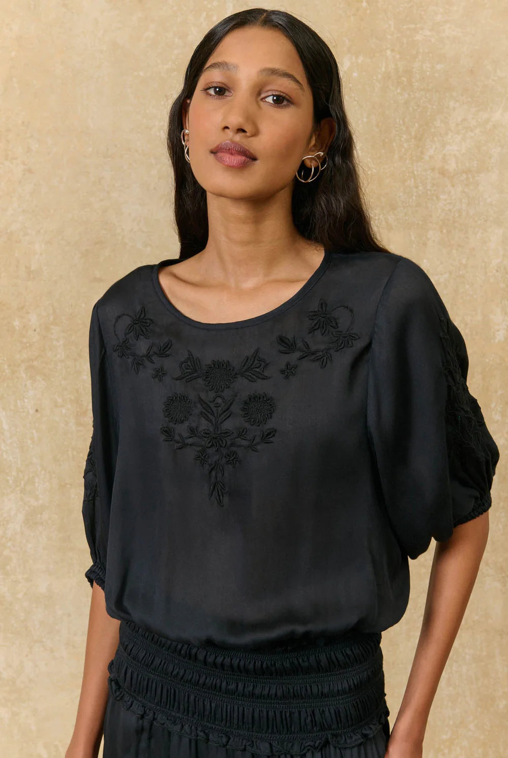 Chayana Blouse | Black embroidered bubble blouse