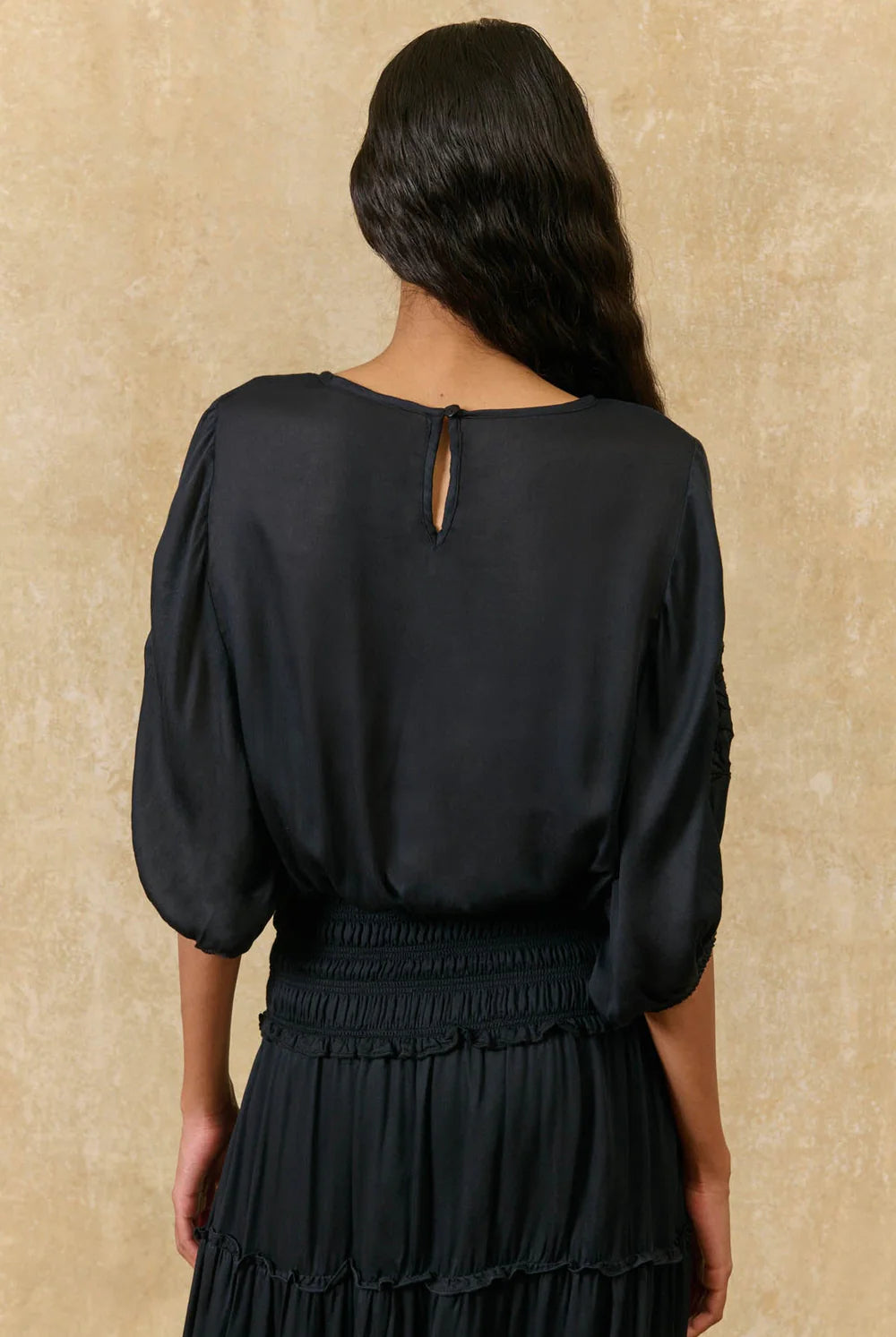 Chayana Blouse | Black embroidered bubble blouse