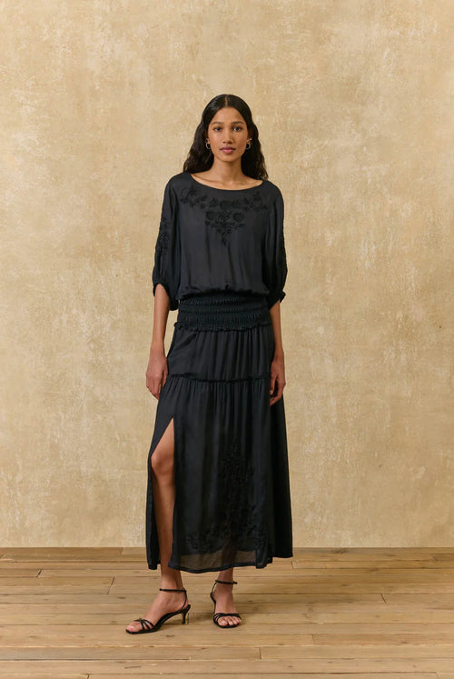 Chayana Blouse | Black embroidered bubble blouse